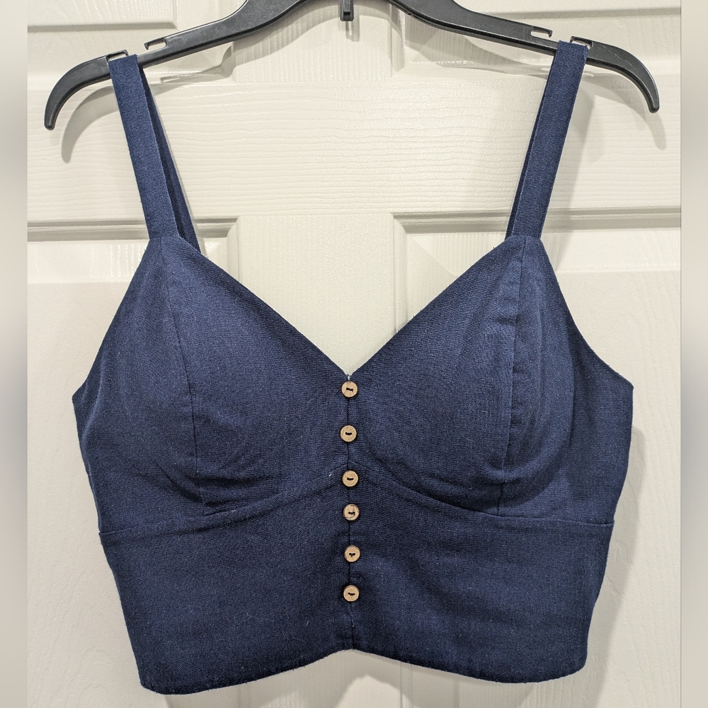Haute Monde Cropped Bustier Top Sz L Buttons Elastic Stretch Back
